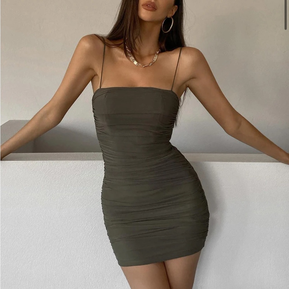 NWOT Princess Polly Olive Green Ruched Bodycon Mini Dress